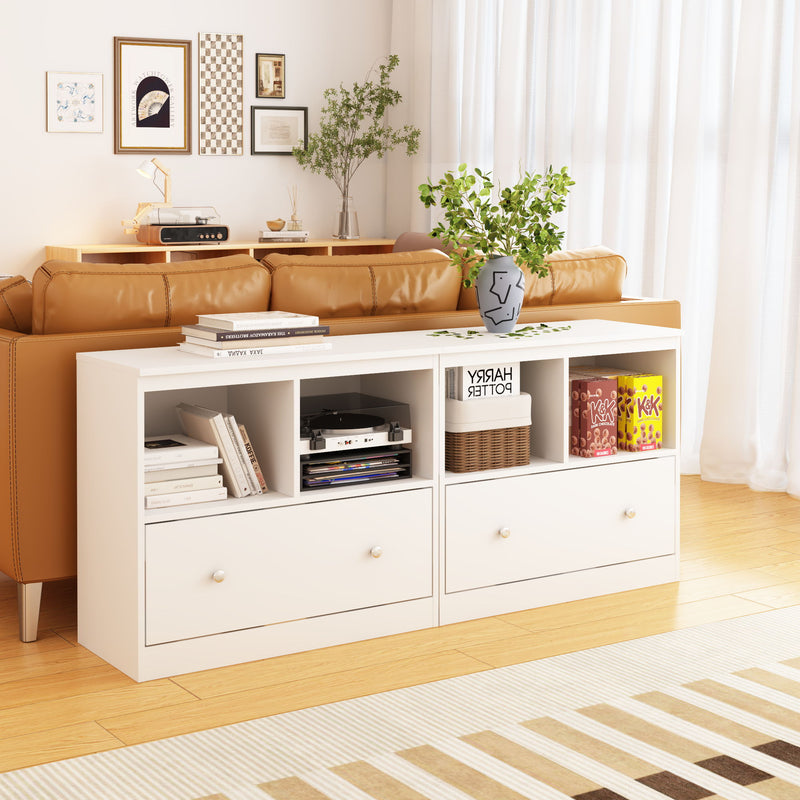 Toy Storage Organizer With Large Drawer And Low Bookshelf For Nursery & Playroom - White