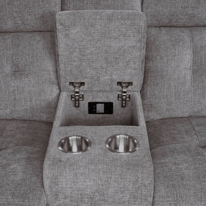 Richland - Power Reclining Console Loveseat - Bristol Gray