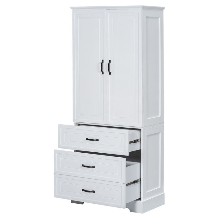 Tall Bathroom Storage Cabinet With 2 Doors And Drawers, Adjustable Shelf - White