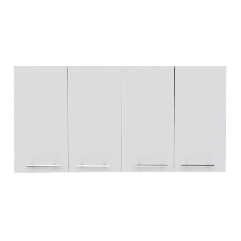 Wall Cabinet Four Doors, With Two Internal Shelves And Internal Plate And Glass Organizer - White