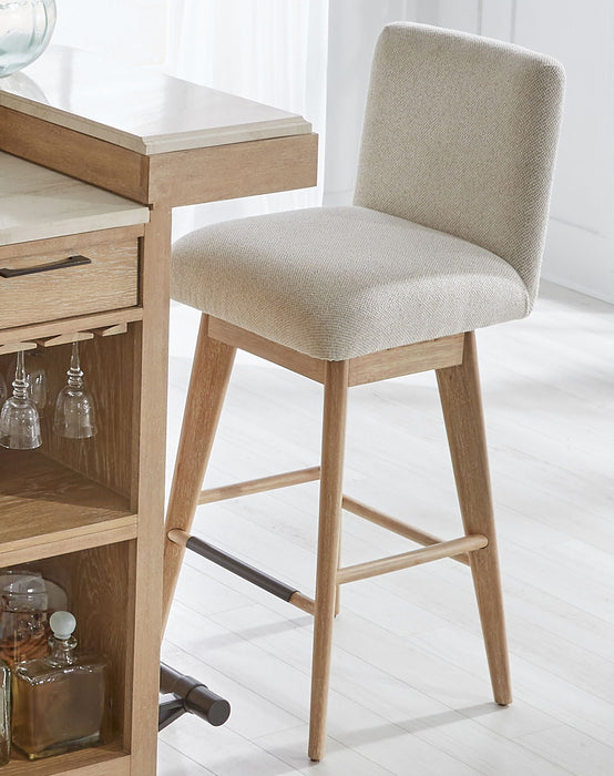 Escape - Dining Bar With 2 Upholstered Swivel Barstools - Glazed Natural Oak / Black Metal Trim
