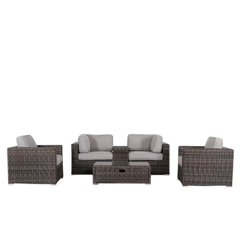 Wicker Seating Group Set With Table And Cushions