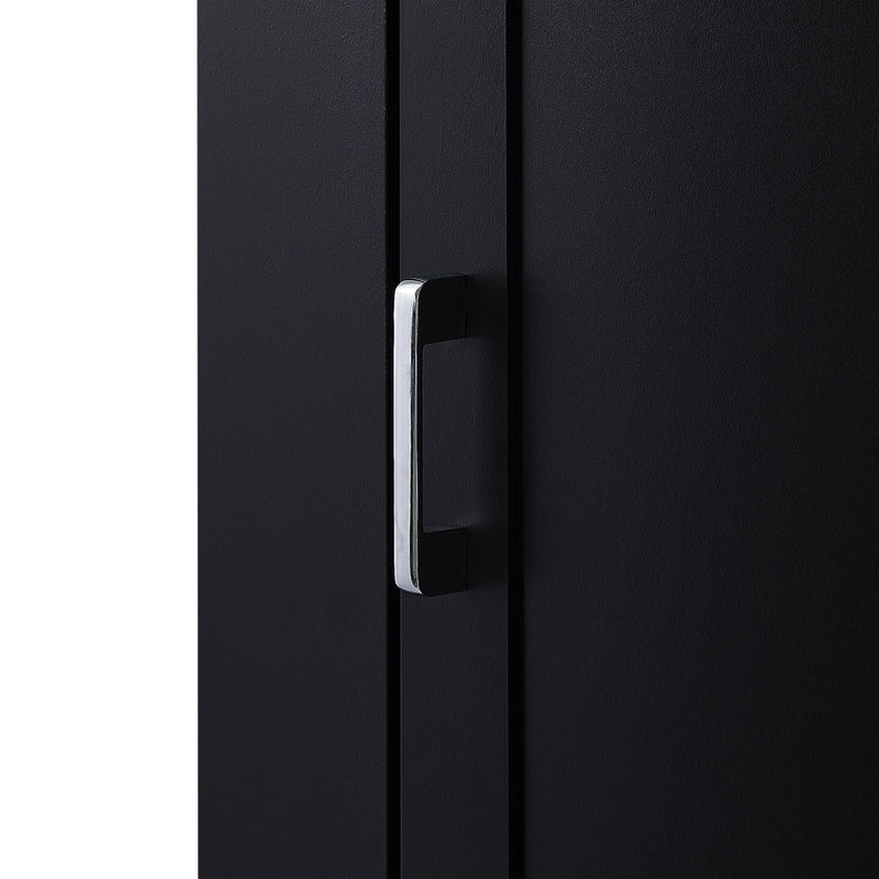 Tall Freestanding Bathroom Storage Cabinet With Adjustable Shelves And Side Hooks Board, Rectangle Design