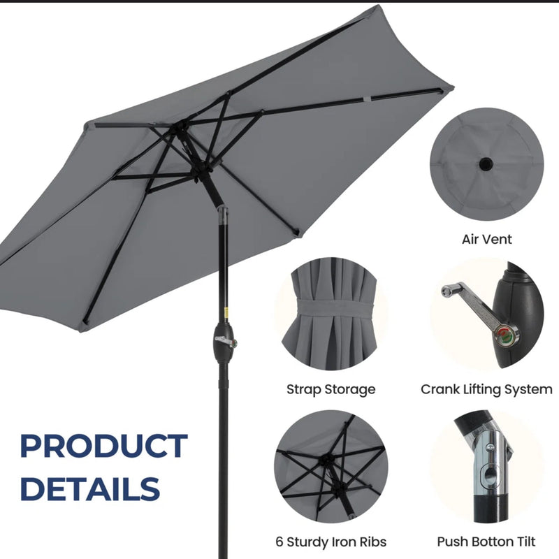 Umbrella With Crank Lift & Tilt, UV-Resistant Canopy For Patio