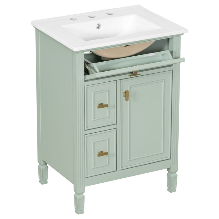 Bathroom Vanity With Sink, Flip Drawer, 2 Drawers, Adjustable Shelf