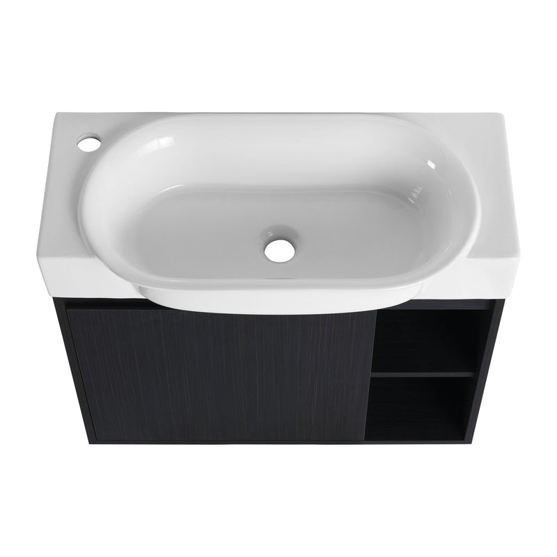 28" Wall Mounted Bathroom Vanity With Sink & Soft Close Door - Black Chestnut
