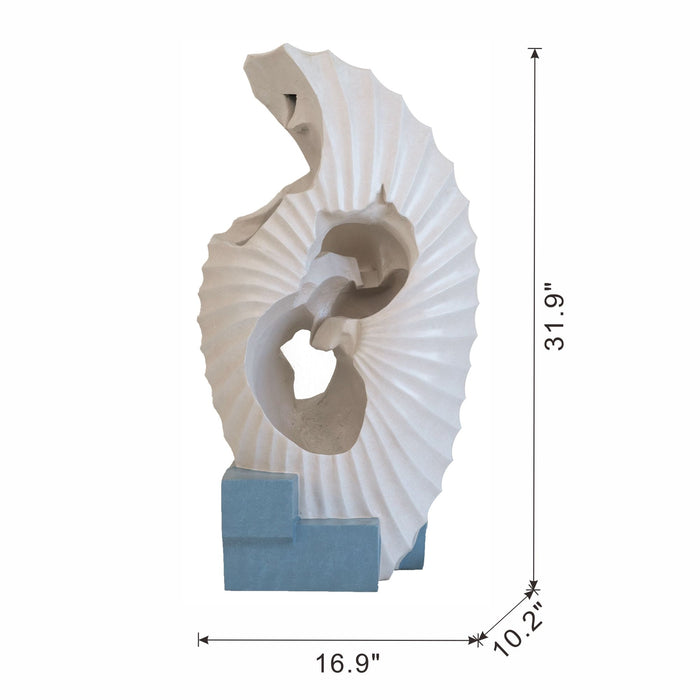 Abstract Water Fountain With Base With Light, For Indoor And Outdoor - White / Blue