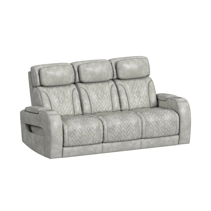 Prime Time P3 Sofa with DDT, 3.0 Table, 7 Colors (LED and Cup Holders), Reading Light, Vibration, speaker, and Heat Massage in Leather Gel Light Grey