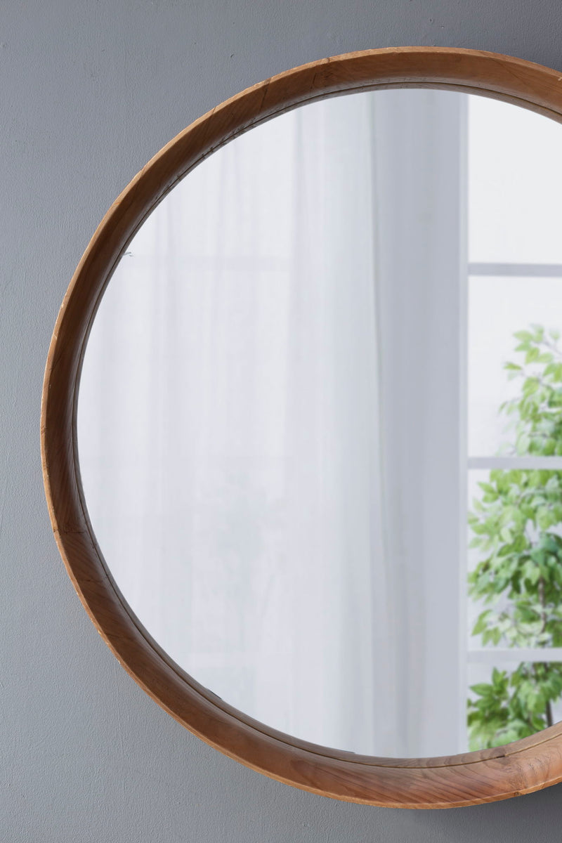 Round Wood Mirror, Wall Mounted Mirror Home Decor For Bathroom Living Room