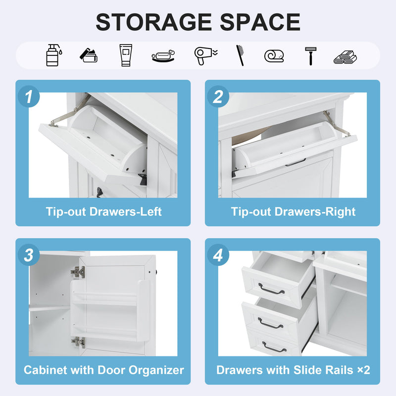 Modern Bathroom Vanity With Sink Top, 4 Drawers And 1 Soft-Close Door