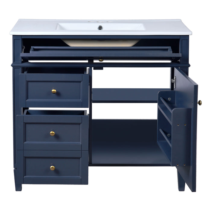 Bathroom Vanity With Mirror Cabinet, Single Sink With 2 Soft Closing Doors And 4 Drawers