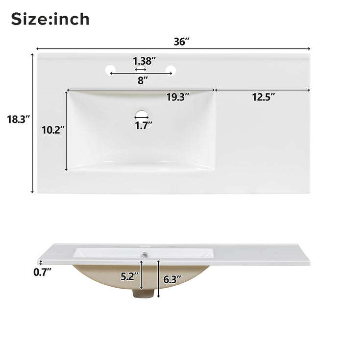 Bathroom Vanity, 2 Soft Close Doors, 3 Soft Close Drawers, Adjustable Shelf - Wood