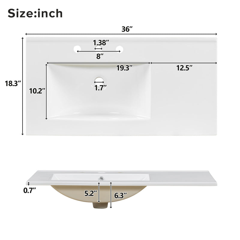 Bathroom Vanity, 2 Soft Close Doors, 3 Soft Close Drawers, Adjustable Shelf - Wood