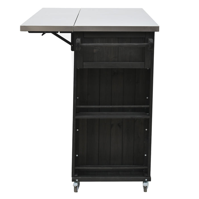Outdoor Kitchen Island With Stainless Steel Top, Ample Storage Space, Towel And Spice Racks And A Bottle Opener