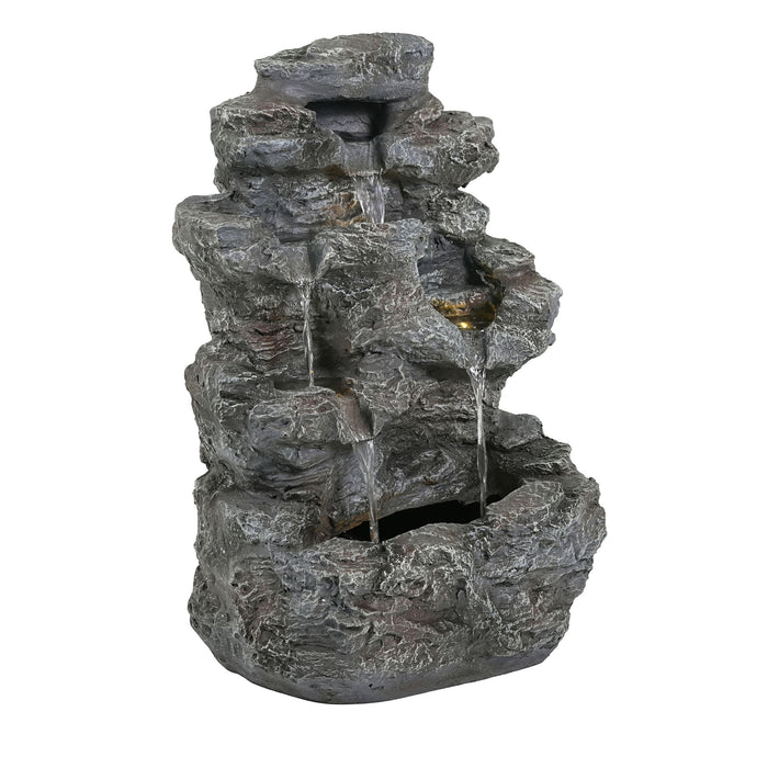 Concrete Rock Waterfall Fountain With LED Lights, Outdoor Garden Decor