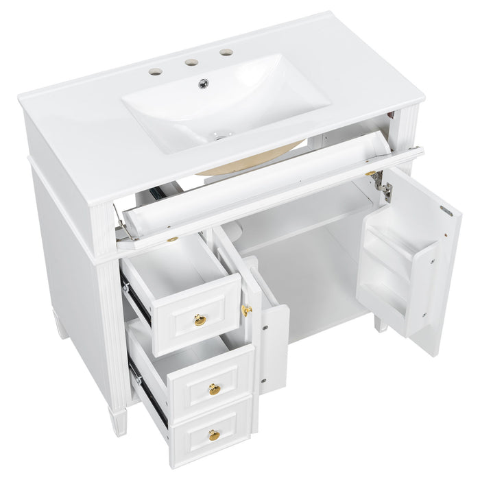 Bathroom Vanity With Sink, 3 Drawers & 2 Soft-Close Doors