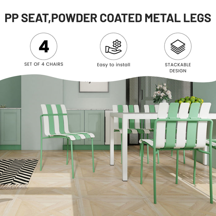 4 Piece Set Of Color Block Designed Single Chairs, Folding Square Table - Haze Green / Khaki / White