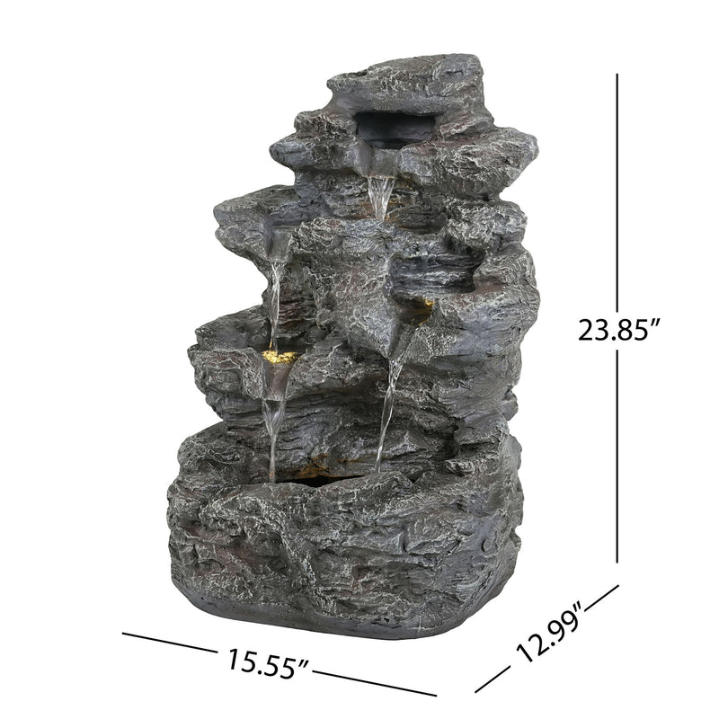 Concrete Rock Waterfall Fountain With LED Lights, Outdoor Garden Decor