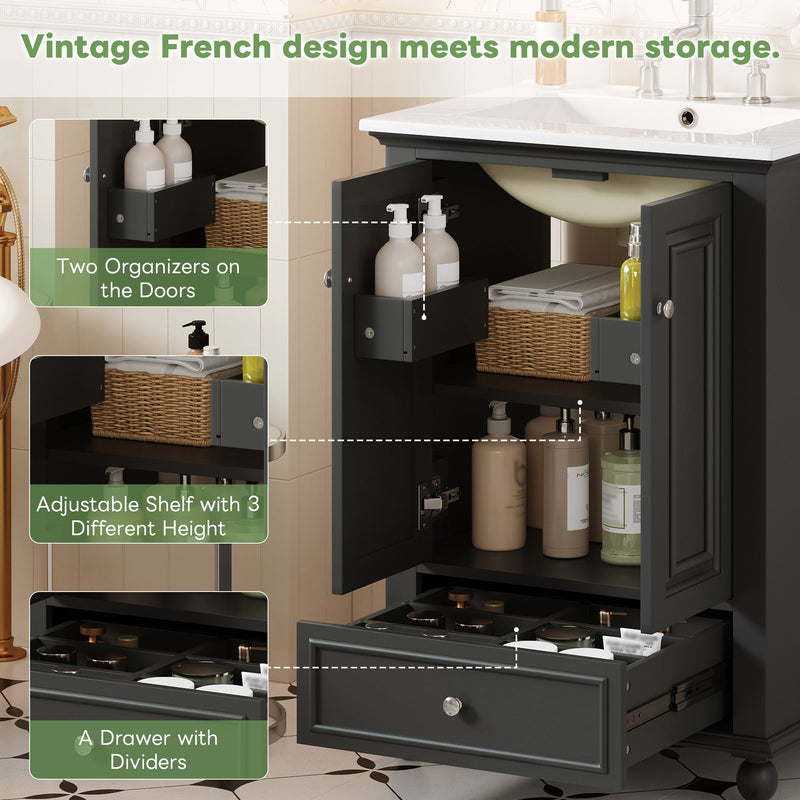 Modern Bathroom Vanity With Sink, Cabinet With Drawer And Dividers, Rectangular Storage Unit