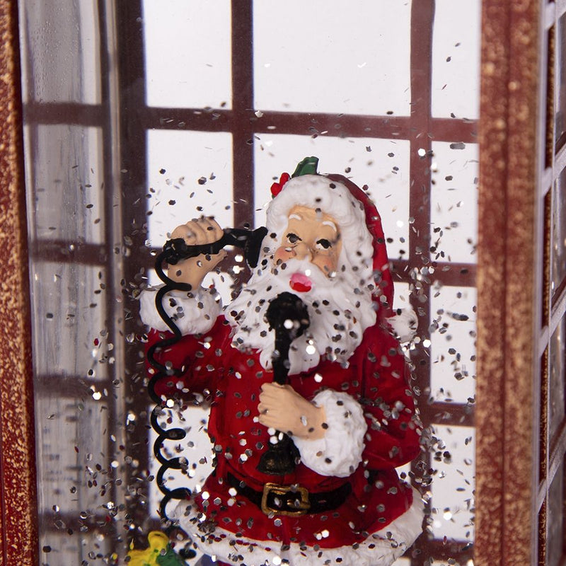 Christmas Lighted Water Spinning Phone Booth With Santa On Phone, 3*AA Batteries Required - White / Red