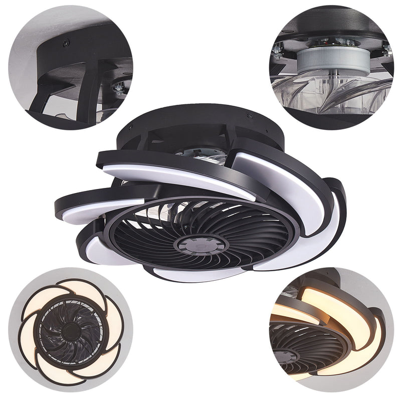 Bladeless Ceiling Fan With Remote Control, 6 Speeds Dimmable Light, Enclosed Low Profile For Living Room - Black