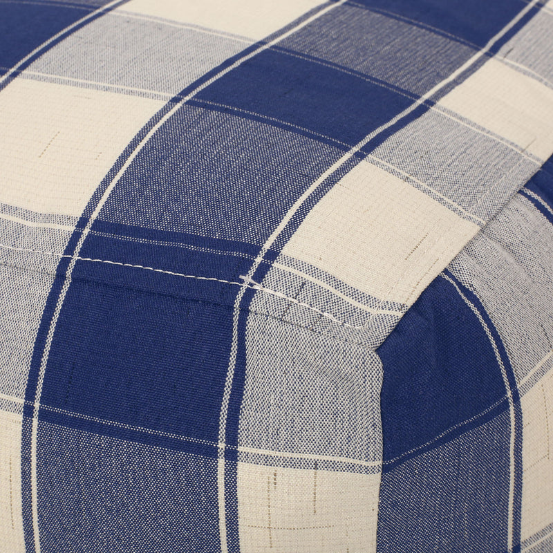 Connor - Checkered Square Pouf Ottoman And Floor Cushion - Ivory / Navy