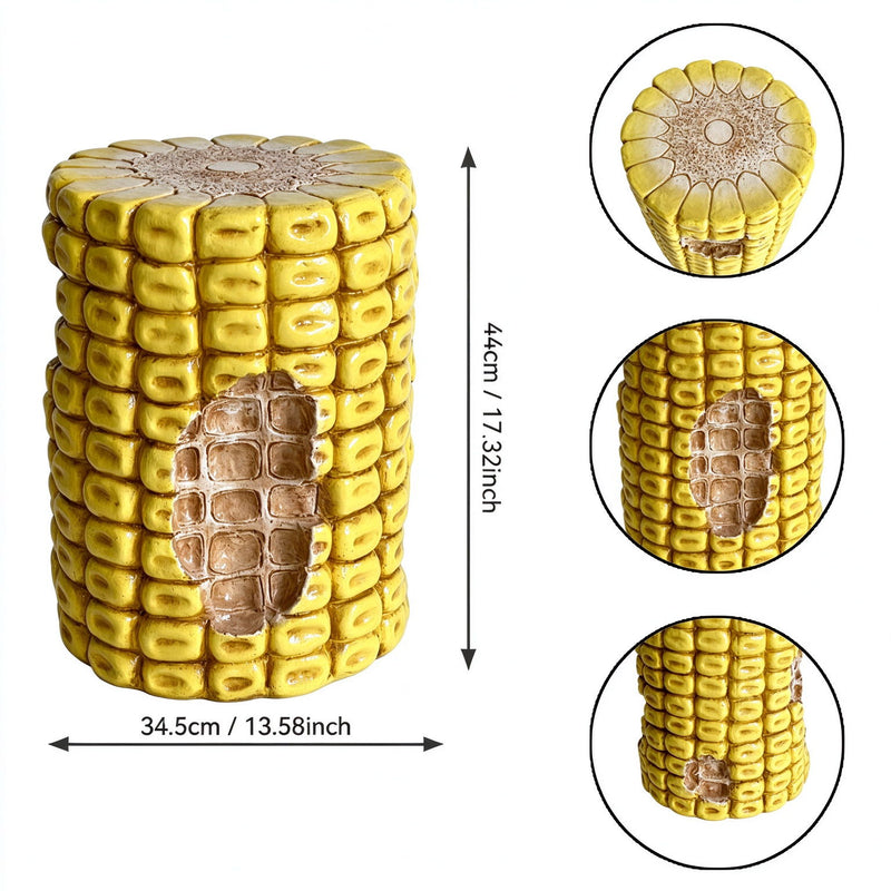 Novelty Corn Cob Stool, Plant Stand With Textured Kernels, For Home & Garden Decor - Yellow