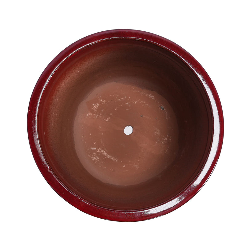 3 Pieces Ceramic Flowerpot, Planter For Patio & Garden Or Windowsills - Bean Paste Red