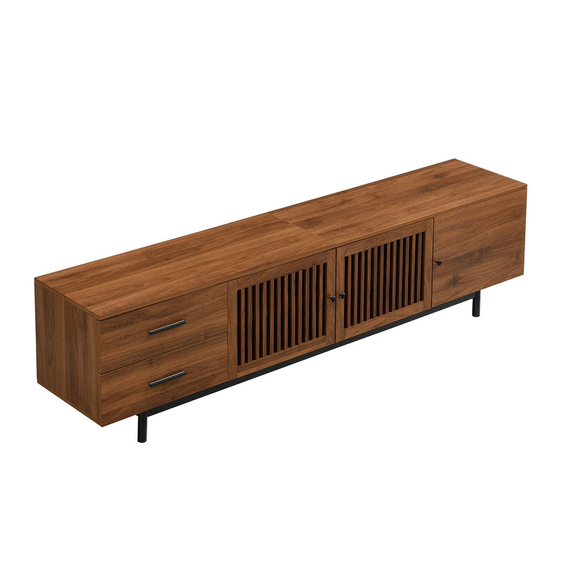TV Stand, Media Console With 2 Drawers, Soft Closing Hinges, Adjustable Shelves - Walnut