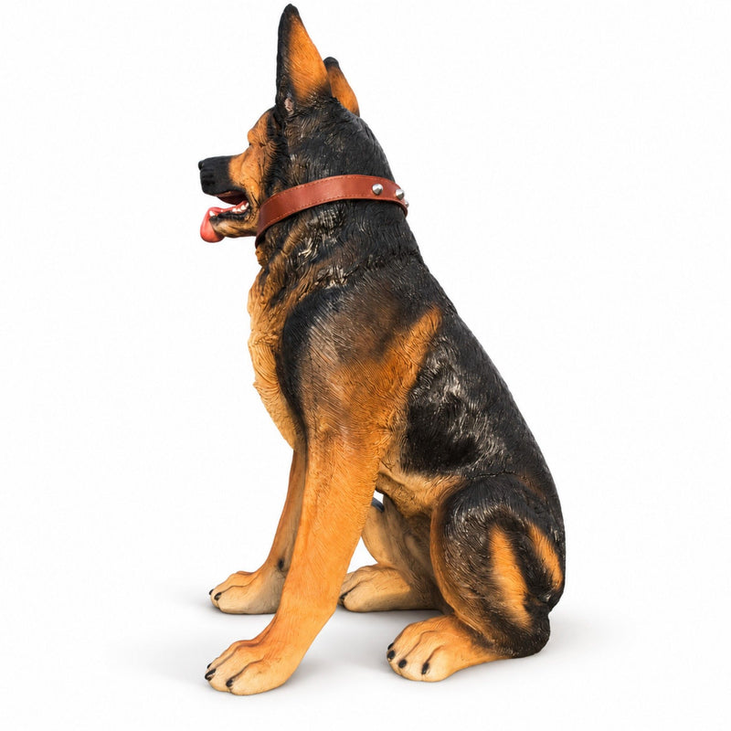 German Shepherd Dog Statue, Sitting Guard Sculpture - Black Brown