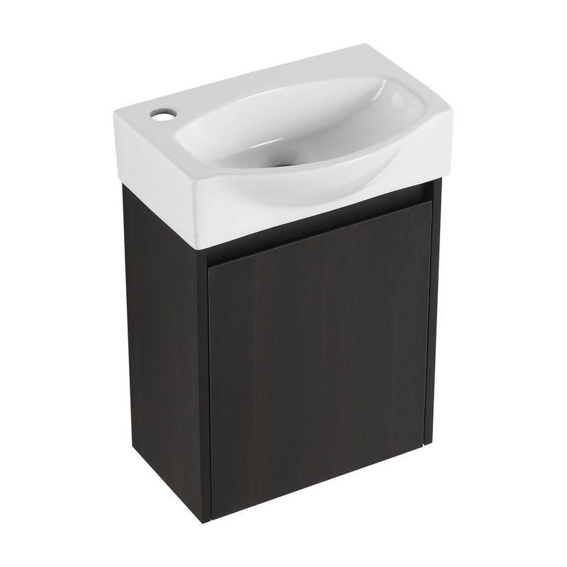 Modern Bathroom Vanity With Ceramic Basin, Wall Mounted Floating Sink Combo, Storage Cabinet