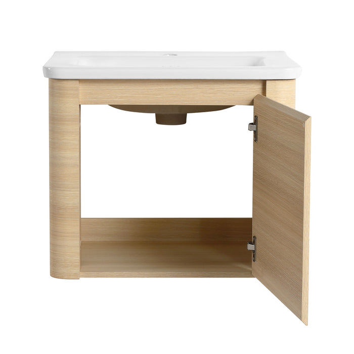 Wall Mounted Bathroom Vanity With Sink, Storage Shelves & Soft Close Door
