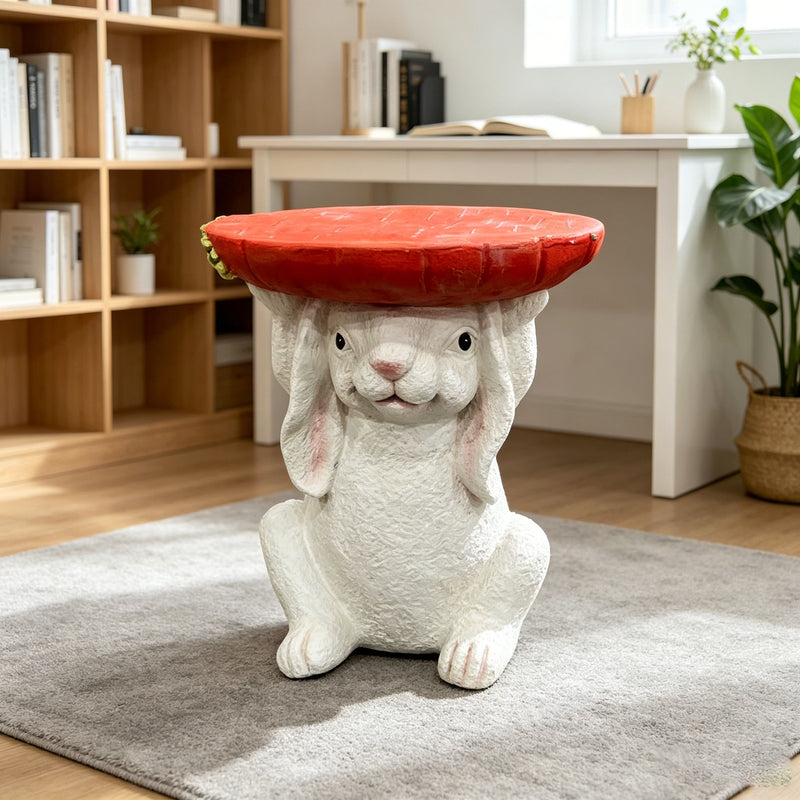 13.39" H X 11.61" W Bunny Side Table With Carrot Top, Cute Rabbit Plant Stand For Indoor & Outdoor Garden Decor