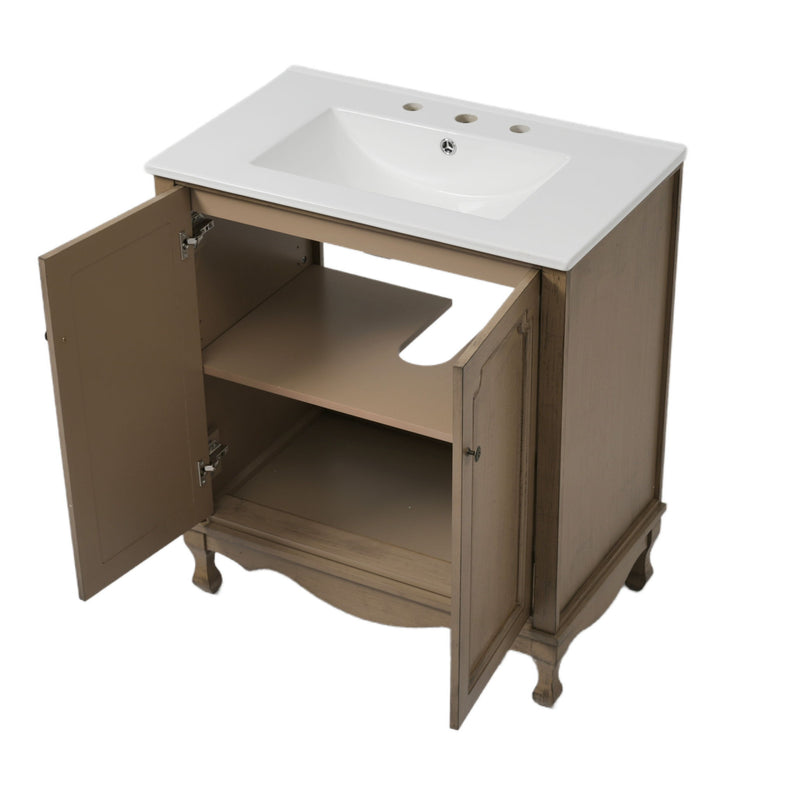 Vintage Double Sink Bathroom Vanity Set With Ceramic Sinks