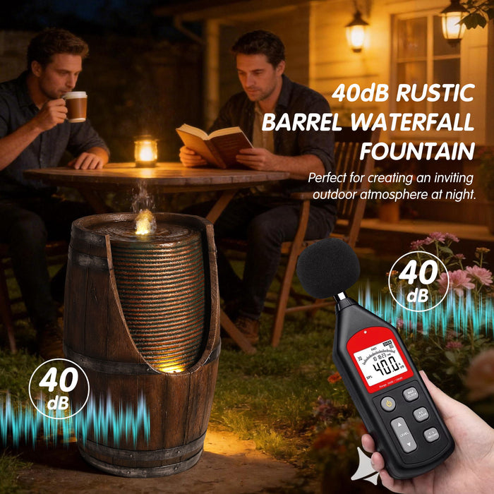 Rustic Barrel Water Fountain With LED Light