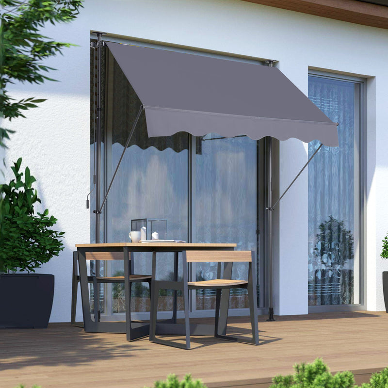 Manual Retractable Patio Awning, UV Resistant Sun Shade With No Drill Installation