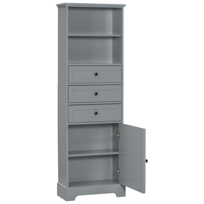 Tall Storage Cabinet With 3 Drawers And Adjustable Shelves For Bathroom