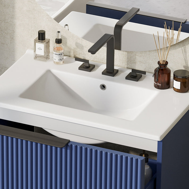 Fluted Bathroom Vanity With Ceramic Sink, Freestanding Cabinet