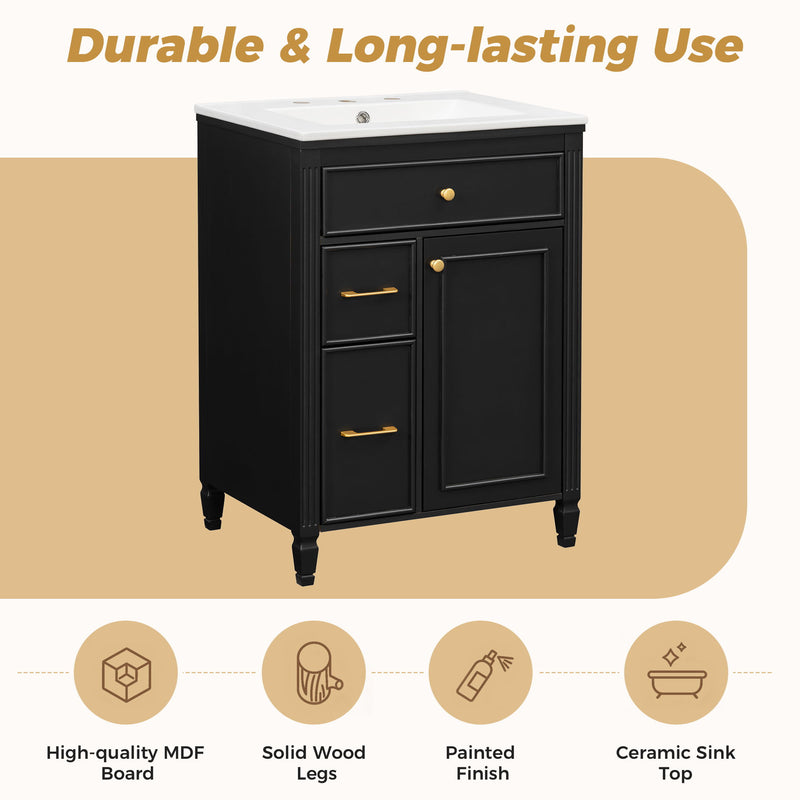 Freestanding Bathroom Vanity With Sink, Soft Close Door, Tip Out Drawer