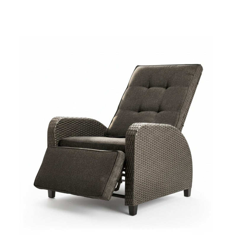 Adjustable Outdoor Lounge Chair, Plush Cushions & Extendable Footrest - Gray