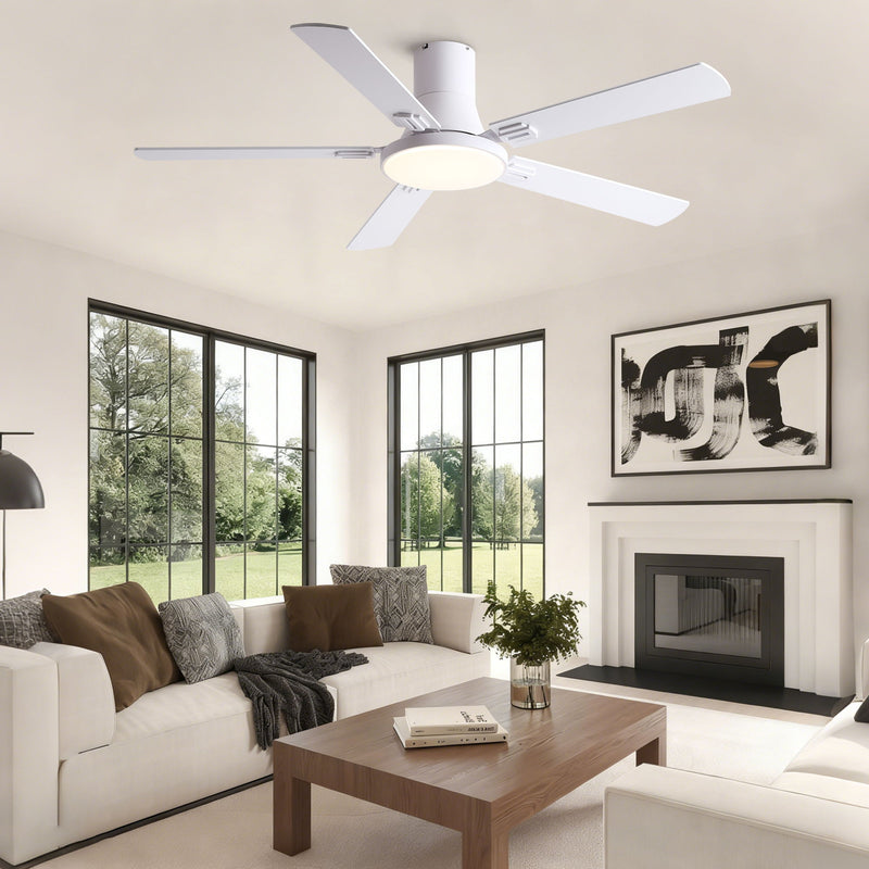 Flush Mount Ceiling Fans With LED Light And Remote Control, 5 Blades