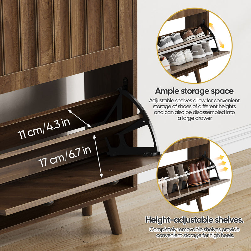 Shoe Cabinet, Upright Storage Unit - Walnut