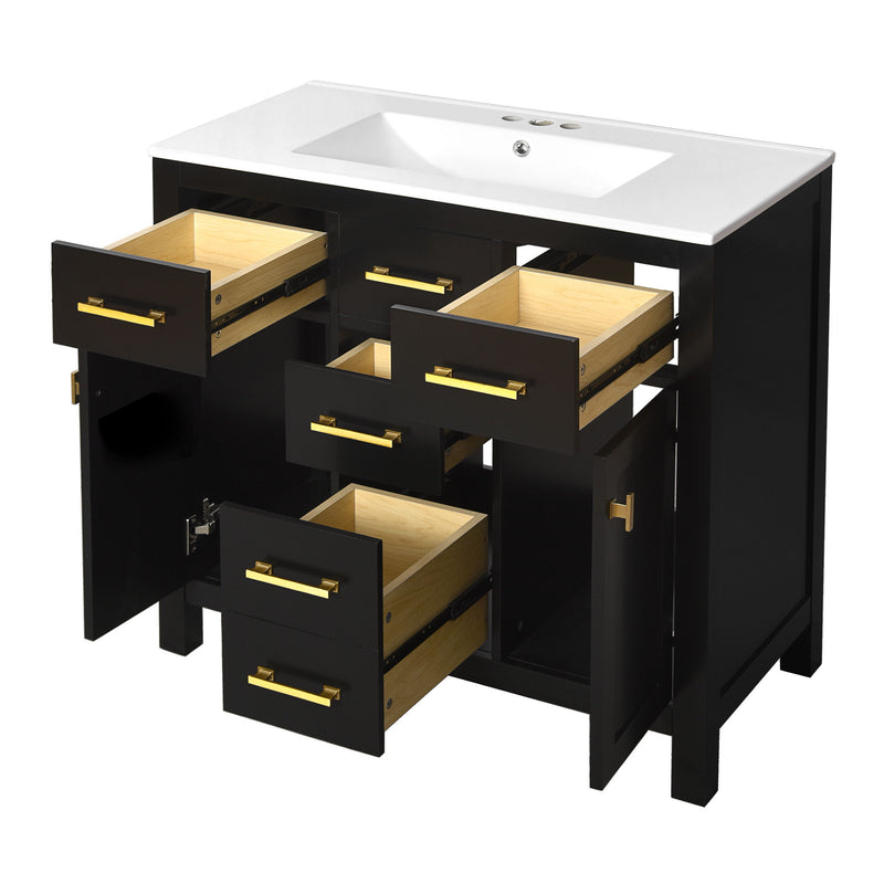 Bathroom Vanity With Sink, Cabinet With 4 Drawers & 2 Soft Close Doors, Rectangular Storage Unit For Bathroom