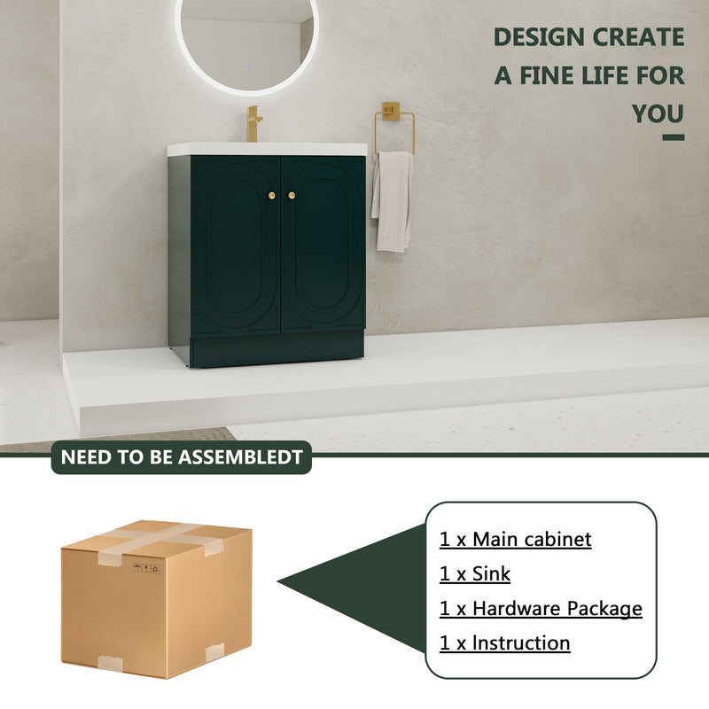 Contemporary Freestanding Bathroom Vanity With Resin Sink & Soft-Close Cabinet Doors