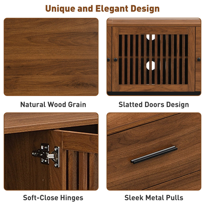 TV Stand, Media Console With 2 Drawers, Soft Closing Hinges, Adjustable Shelves - Walnut