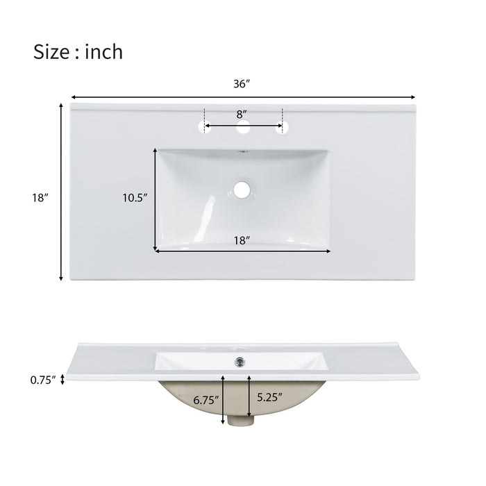 Modern Bathroom Vanity With Ceramic Sink, Soft Close Doors, Adjustable Shelves