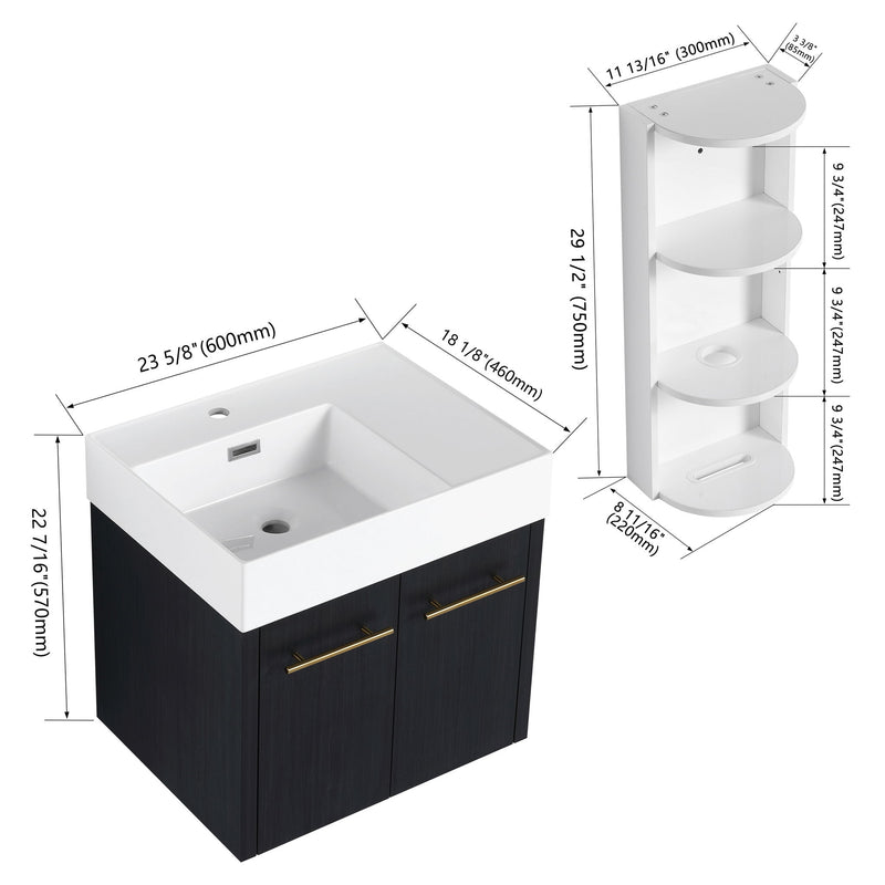 Modern Wall Mounted Bathroom Vanity With Thick Edge Resin Sink And Storage Rack