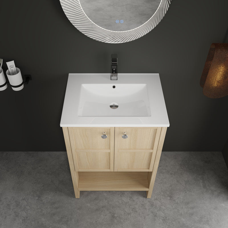 Modern Freestanding Bathroom Vanity With Ceramic Sink And Soft Closing Doors