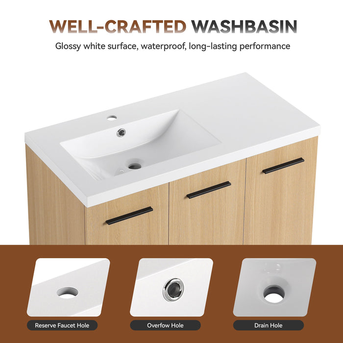 Freestanding Bathroom Vanity Set With Tall Linen Cabinet, 3 Door Storage Cabinet, Single Sink