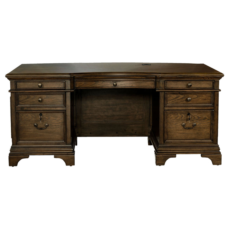 Stigham - 7 Drawer Executive Desk With Lockable File Cabinets - Oak